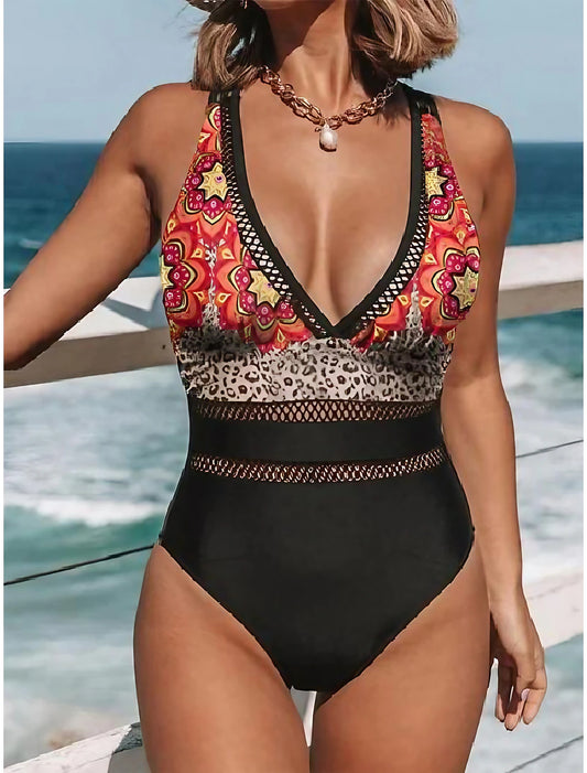 Women's Normal Swimwear One Piece Monokini Swimsuit Halter Printing Leopard Beach Wear Summer Bathing Suits