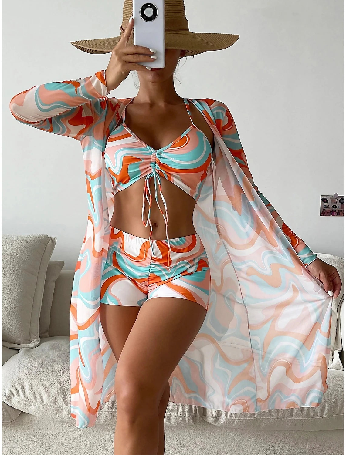 Women's Normal Swimwear Bikini Swimsuit 3-Piece Printing Graphic Beach Wear Push Up Bathing Suits