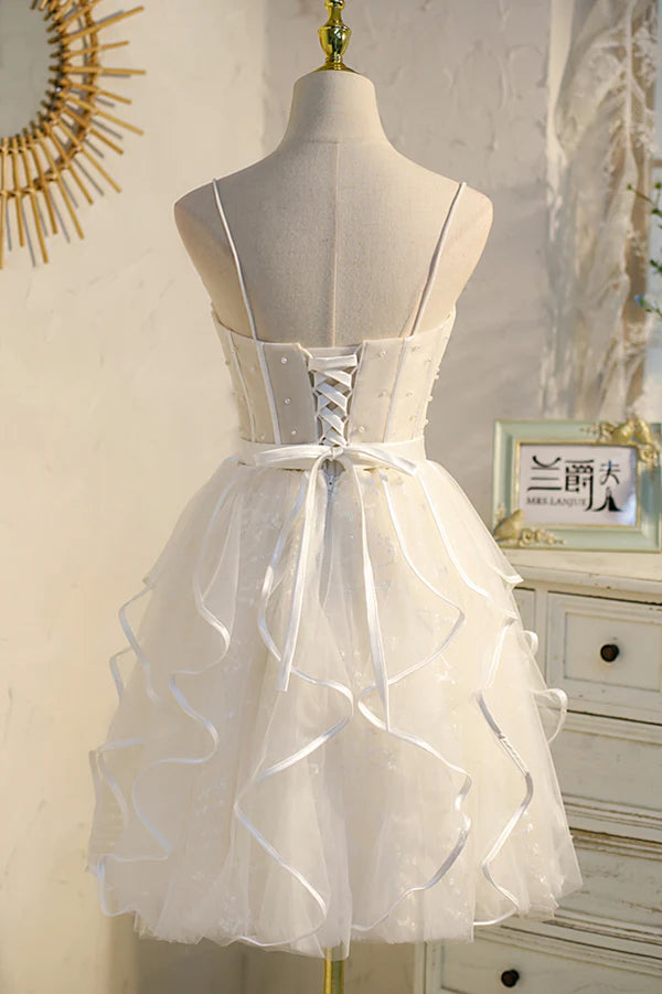 Lovely Spaghetti Strap Tulle Short Prom Dress A-Line Homecoming Dress