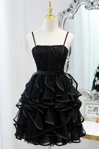 Lovely Spaghetti Strap Tulle Short Prom Dress A-Line Homecoming Dress