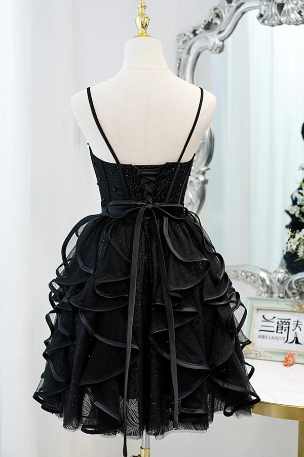 Lovely Spaghetti Strap Tulle Short Prom Dress A-Line Homecoming Dress