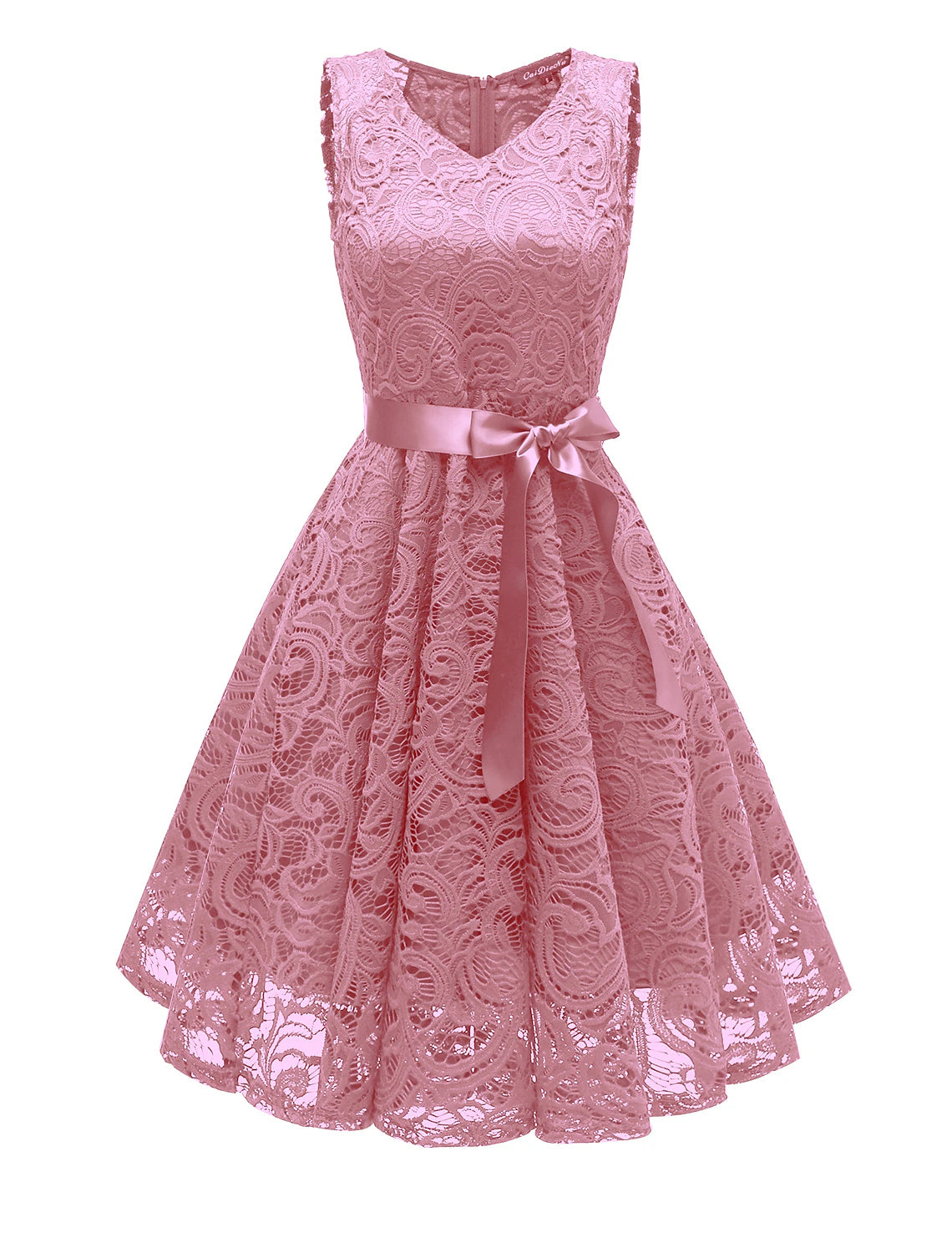 A-Line Cocktail Dresses Minimalist Dress Homecoming Graduation Short / Mini Sleeveless V Neck Lace with Bow(s) Pleats