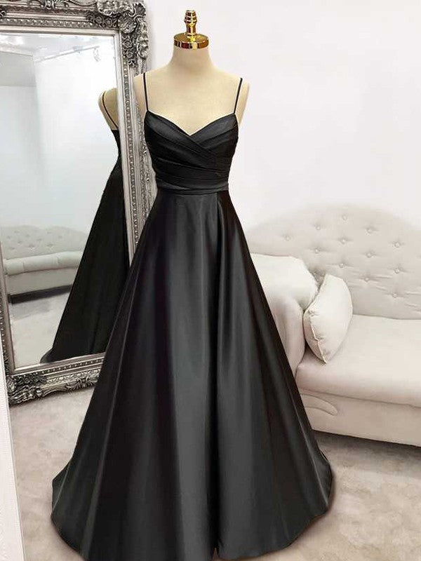 A-Line/Princess Elastic Woven Satin Ruffles V-neck Sleeveless Sweep/Brush Train Dresses