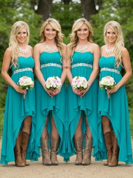 A-Line/Princess Sweetheart Sleeveless Asymmetrical Beading Chiffon Bridesmaid Dresses