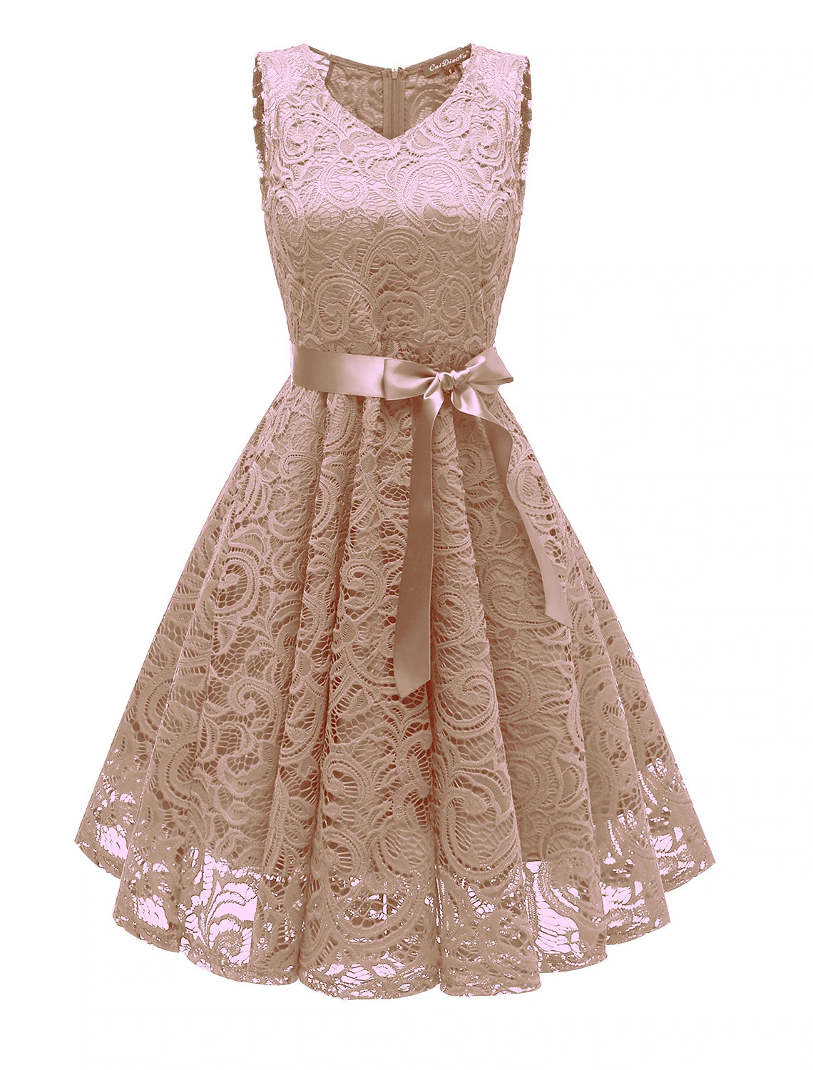 A-Line Cocktail Dresses Minimalist Dress Homecoming Graduation Short / Mini Sleeveless V Neck Lace with Bow(s) Pleats