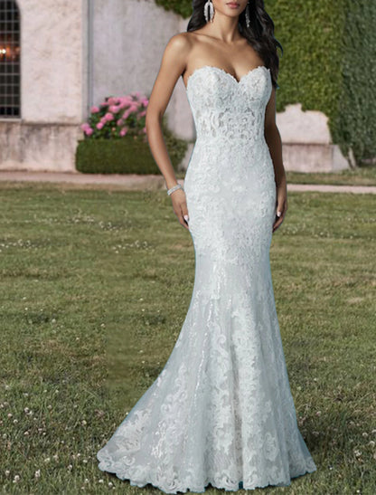 Engagement Formal Wedding Dresses Two Piece Sweetheart Strapless Court Train Lace Bridal Gowns With Sequin Appliques