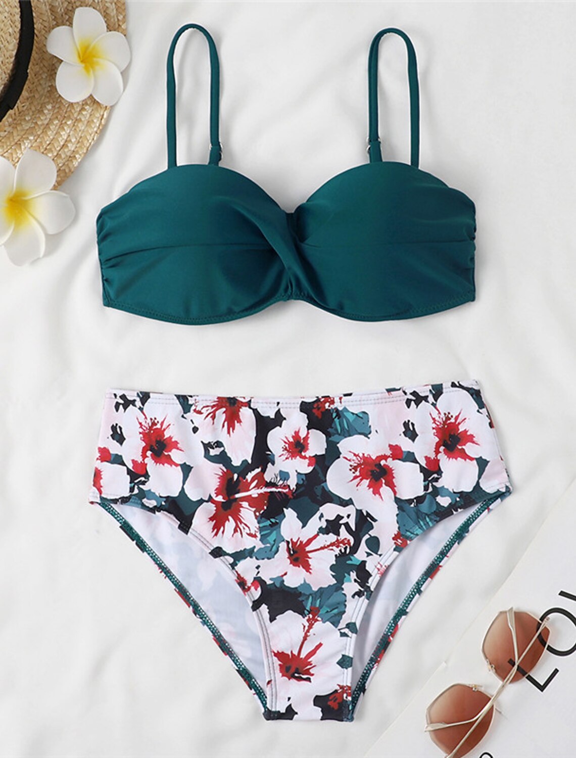 Women's Normal Swimwear Bikini 2 Piece Swimsuit 2 Piece Open Back Sexy Printing High Waisted Floral Leaves Strap Vacation Fashion Bathing Suits