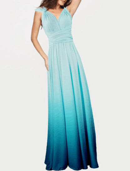 A-Line Bridesmaid Dress V Neck Sleeveless Elegant Floor Length Spandex with Ruching