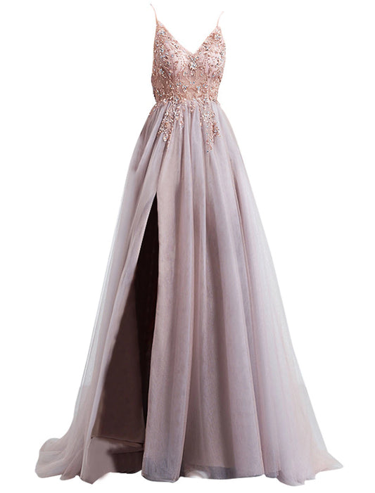 pink dress bride wedding toast dress dinner annual meeting sling light yarn catwalk high slit wedding evening dress