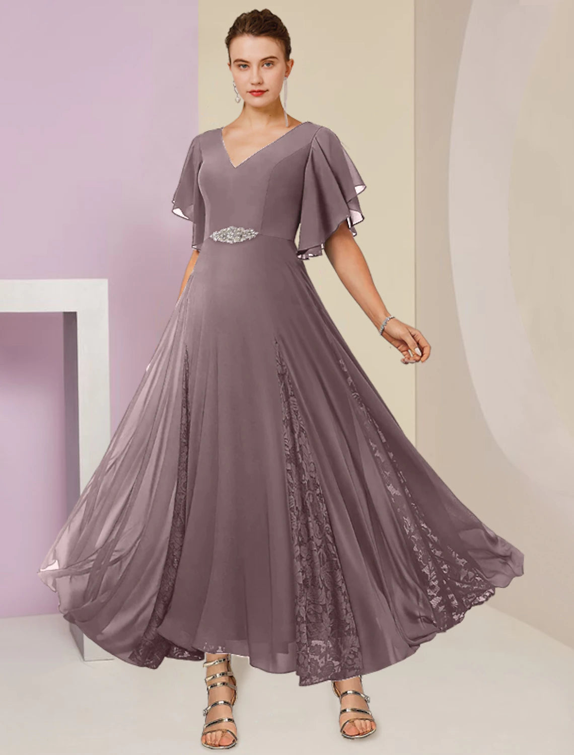 A-Line Mother of the Bride Dress Formal Wedding Guest Elegant V Neck A ...