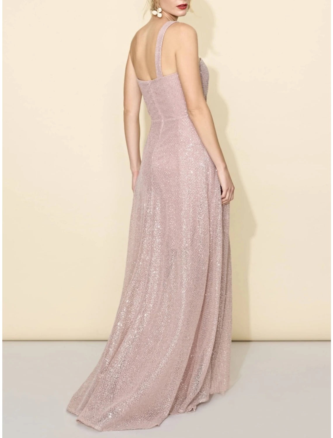 A-Line Bridesmaid Dress One Shoulder Sleeveless Elegant Sweep / Brush Train Sequined with Split Front / Ruching