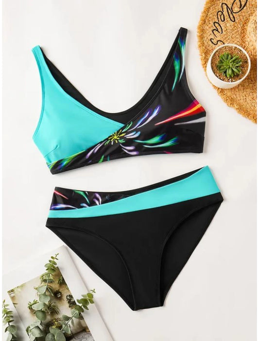 Women's Plus Size Swimwear Bikini Swimsuit 2 Piece Cut Out Graphic Push Up Summer Bathing Suits