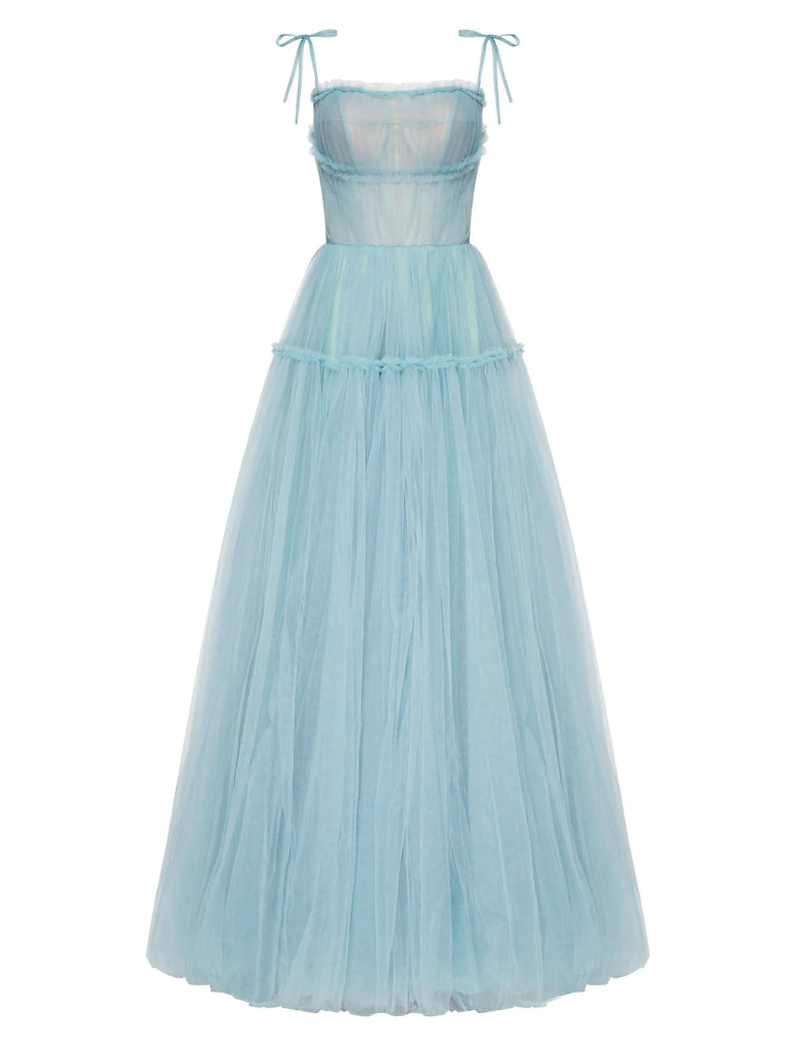 A-Line Prom Party Dress Elegant Dress Wedding Guest Prom Floor Length Sleeveless Spaghetti Strap Tulle with Pleats Ruffles