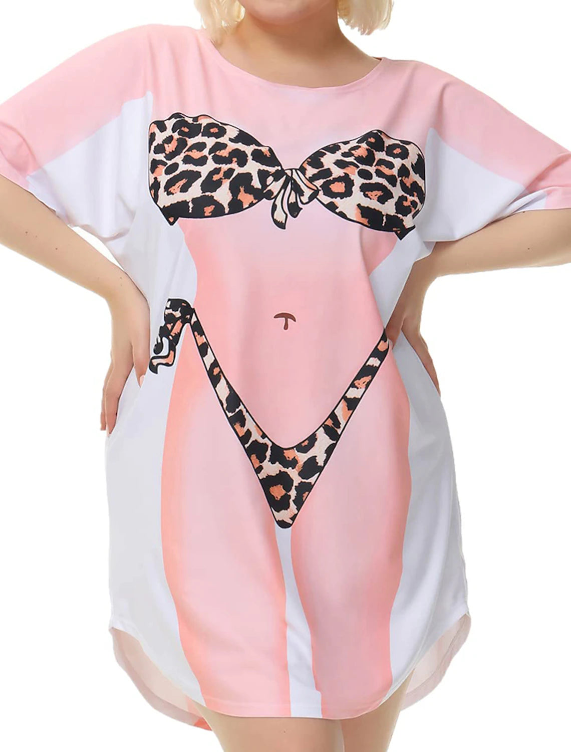 Women's Bikini Shirt Cover Up Dress Funny Cute Bikini Print for Swimwear Short Sleeve 3D Graphic Baggy Swimwear Cover-Up