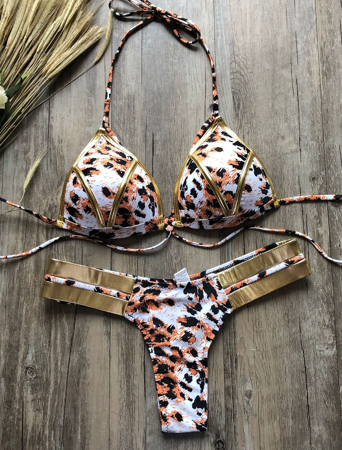 Women's Normal Swimwear Bikini 2 Piece Swimsuit Open Back Cut Out Sexy Leopard Color Block Strap Vacation Sexy Bathing Suits