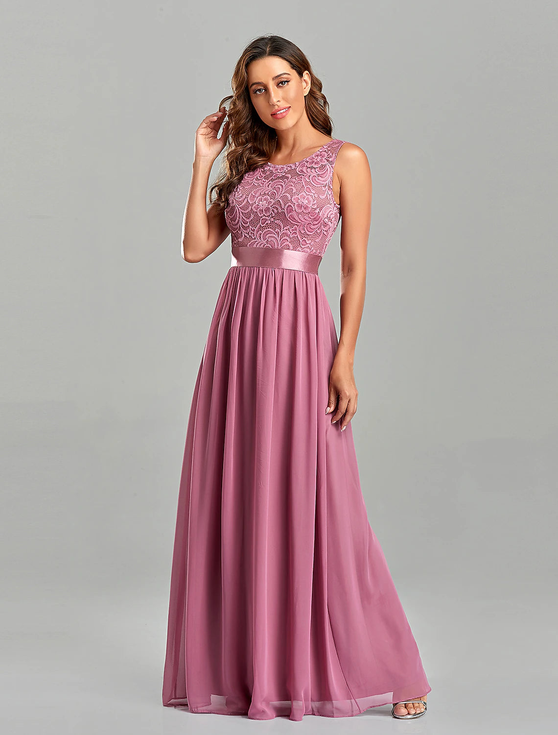 A-Line Evening Gown Empire Dress Party Wear Wedding Guest Floor Length Short Sleeve Jewel Neck Chiffon with Embroidery