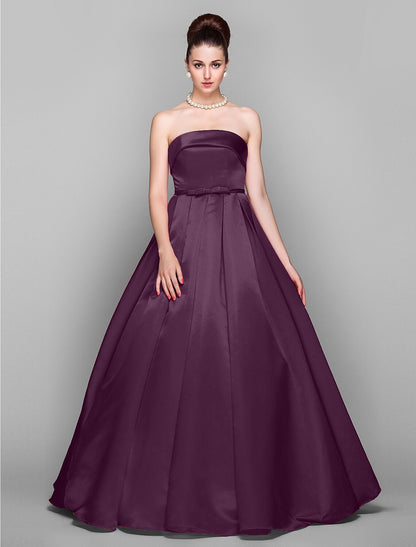 Ball Gown Elegant Dress Quinceanera Prom Floor Length Sleeveless Strapless Satin with Bow(s)