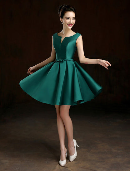 A-Line Cocktail Dresses Minimalist Dress Homecoming Graduation Short / Mini Sleeveless Jewel Neck Satin with Sash / Ribbon Bow(s)