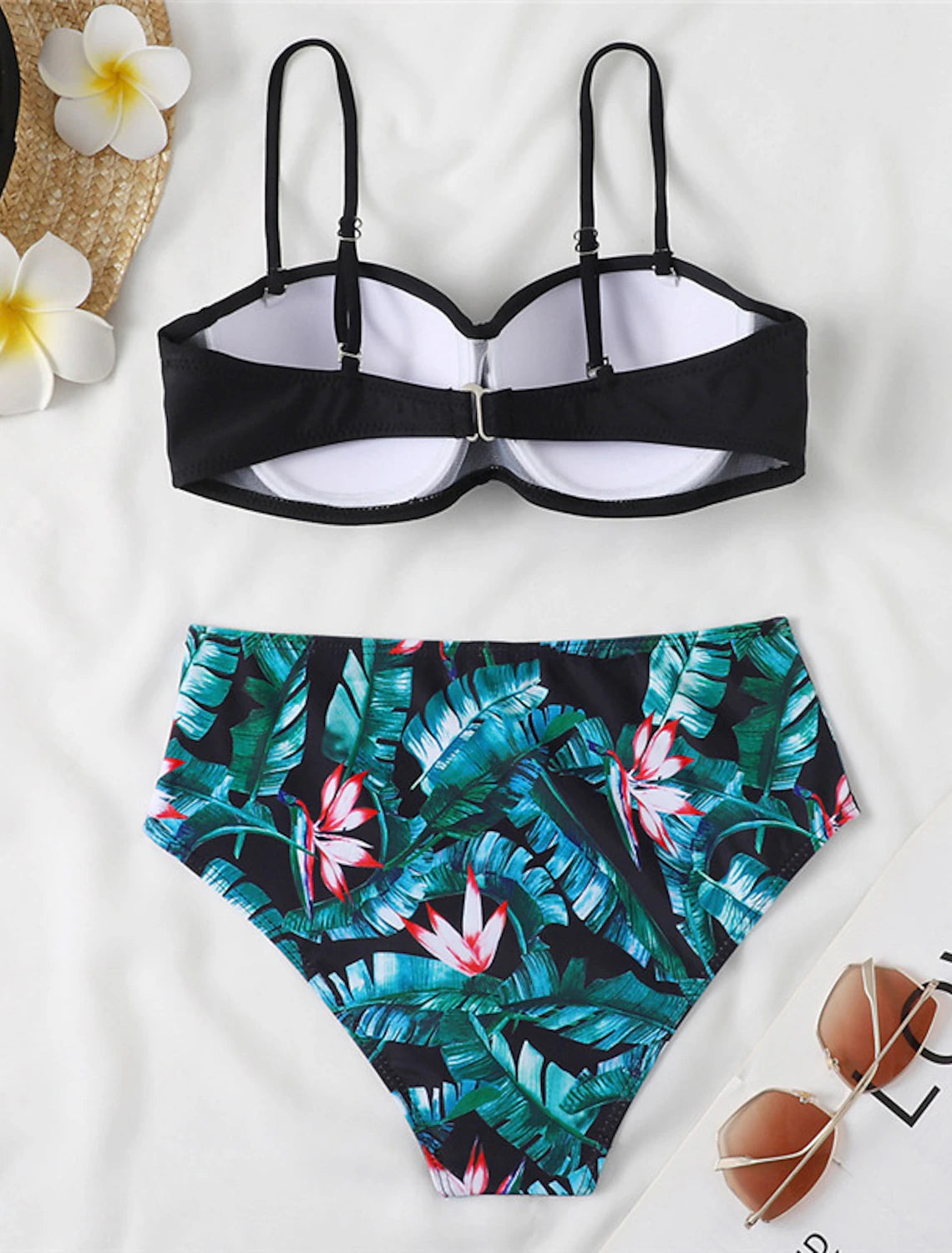 Women's Normal Swimwear Bikini 2 Piece Swimsuit 2 Piece Open Back Sexy Printing High Waisted Floral Leaves Strap Vacation Fashion Bathing Suits