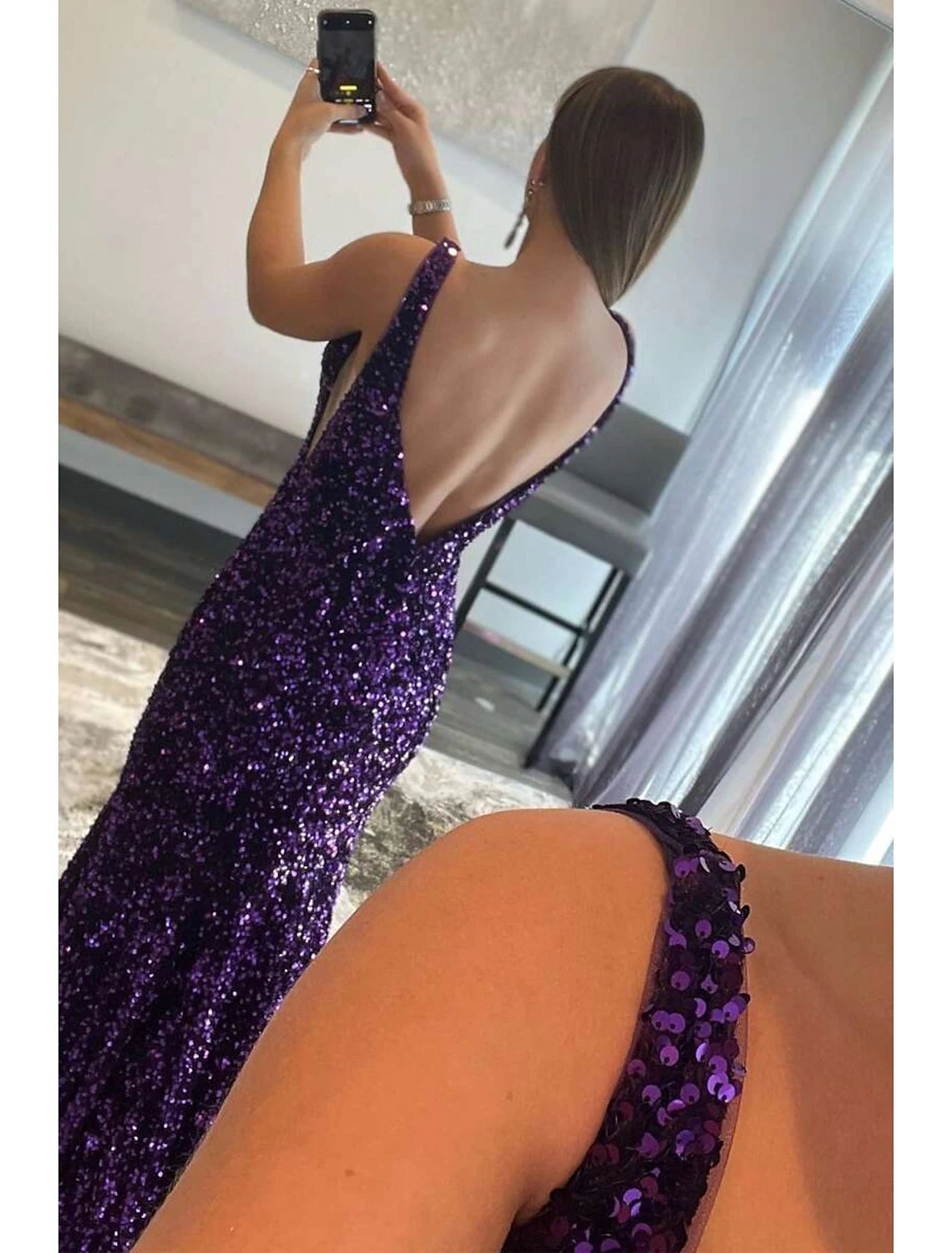 Mermaid / Trumpet Prom Dresses Sparkle & Shine Dress Formal Prom Sweep / Brush Train Sleeveless V Neck Sequined Backless with Sequin