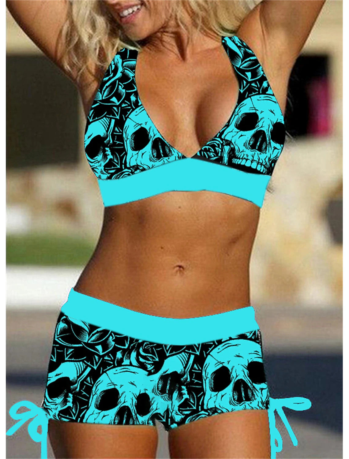 Women's Swimwear Bikini 2 Piece Plus Size Swimsuit Open Back Printing Leopard Skull White Blue Purple Red V Wire Bathing Suits New Vacation Holiday / Modern / Letter / Flower / Padded Bras