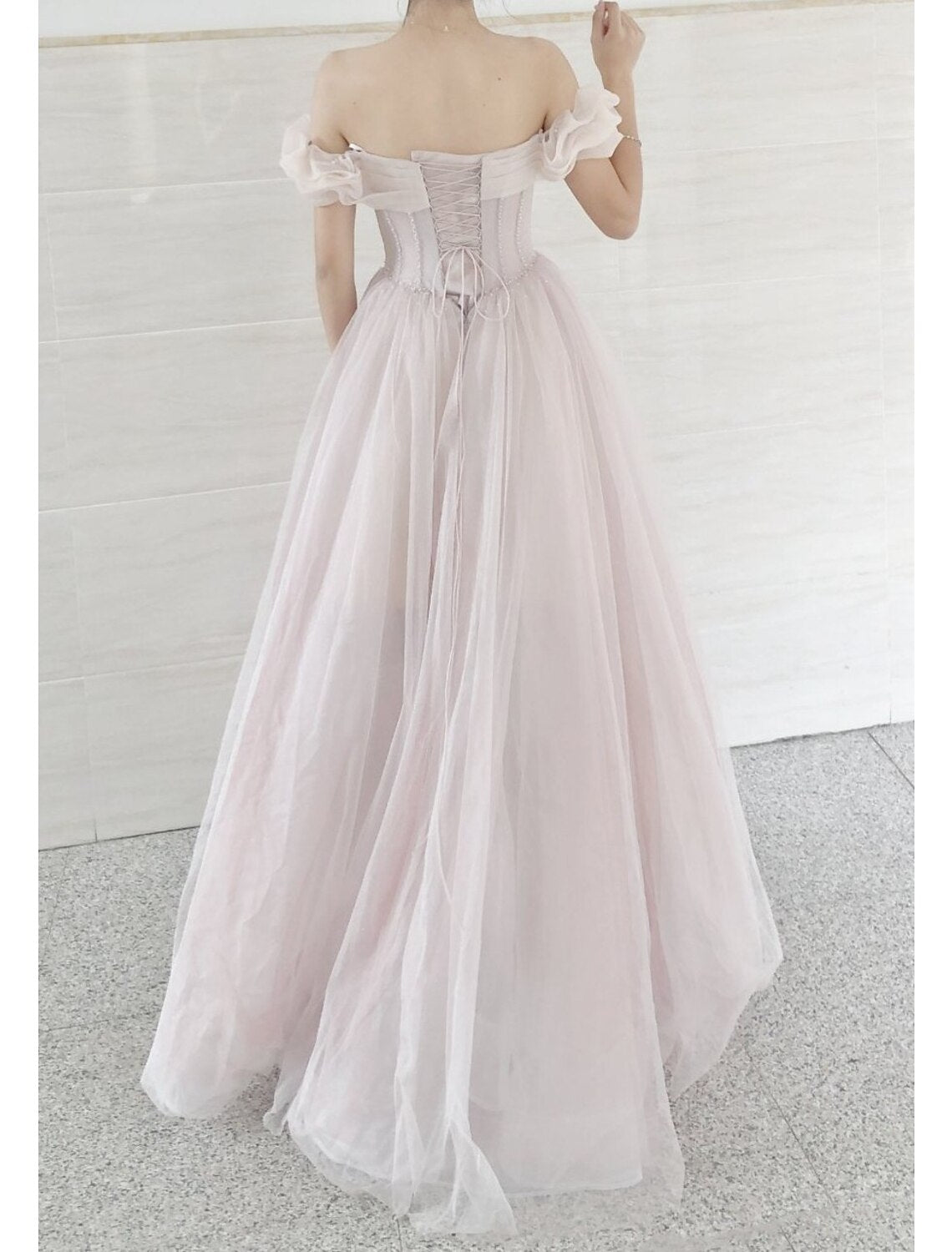 A-Line Prom Dresses Empire Dress Prom Formal Evening Sweep / Brush Train Short Sleeve Sweetheart Tulle with Pleats Beading