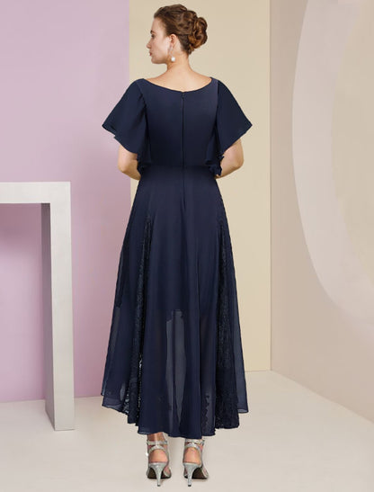 A-Line Mother of the Bride Dress Formal Wedding Guest Elegant V Neck A ...