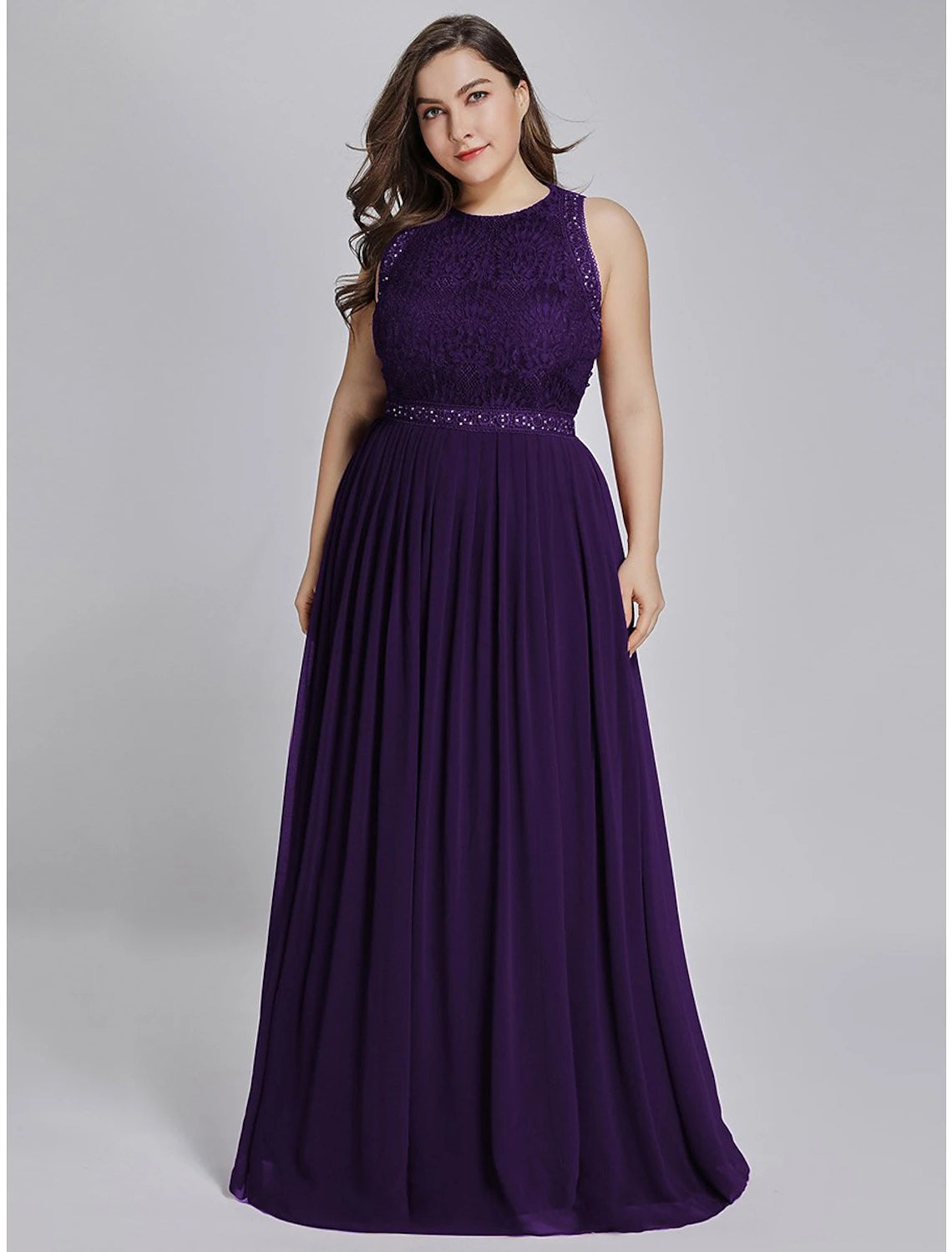 A-Line Prom Dresses Elegant & Luxurious Dress Wedding Guest Prom Floor Length Sleeveless Jewel Neck Chiffon with Crystals