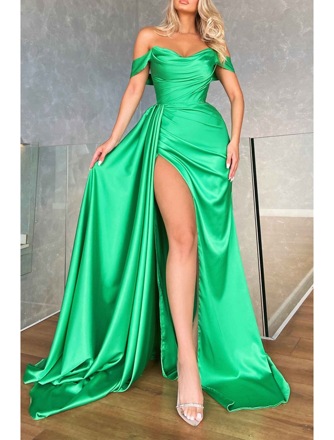 Mermaid / Trumpet Prom Dresses Empire Dress Formal Prom Sweep / Brush Train Sleeveless Off Shoulder Imitation Silk Backless with Ruched