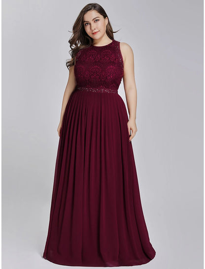 A-Line Prom Dresses Elegant & Luxurious Dress Wedding Guest Prom Floor Length Sleeveless Jewel Neck Chiffon with Crystals