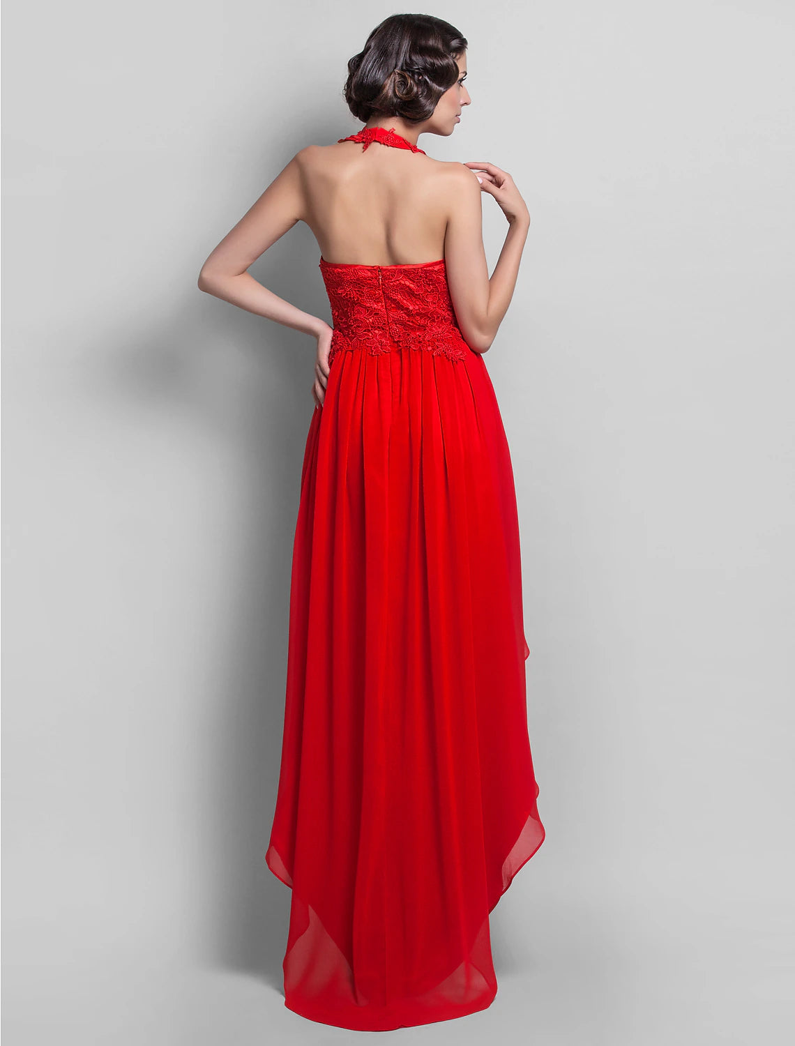 Sheath / Column Open Back Dress Wedding Guest Cocktail Party Asymmetrical Sleeveless Halter Neck Chiffon Backless with Appliques