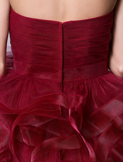 Ball Gown Hot Homecoming Cocktail Party Valentine's Day Dress Strapless Sleeveless Short / Mini Tulle with Ruched Tier