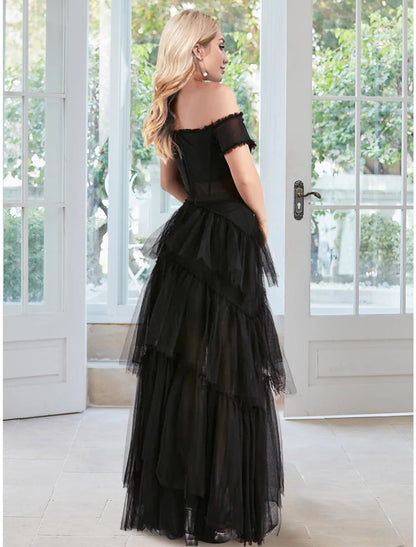 Ball Gown Prom Dresses Corsets Dress Masquerade Prom Floor Length Sleeveless Off Shoulder Tulle with Ruffles