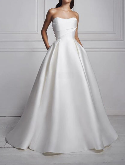 Hall Casual Wedding Dresses A-Line Sweetheart Strapless Sweep / Brush ...