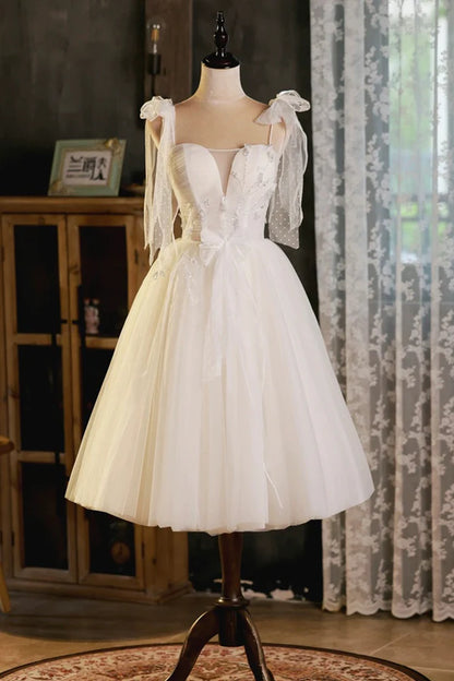 Light Champagne Spaghetti Strap Short Prom Dress Cute A-Line Tulle Evening Party Dress