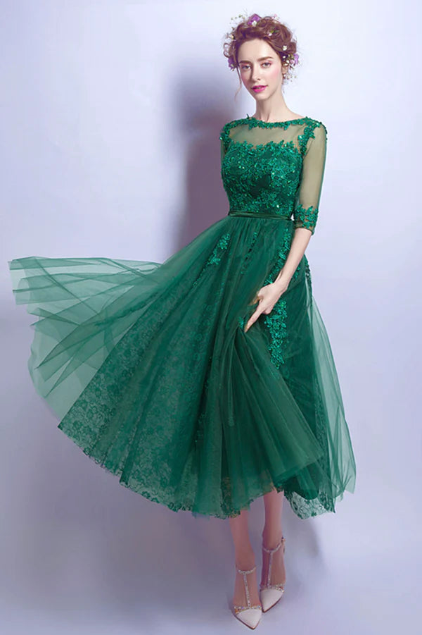 Green Tulle and Lace Short Homecoming Dress Cute A-Line Evening Party Dress