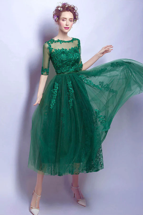 Green Tulle and Lace Short Homecoming Dress Cute A-Line Evening Party Dress