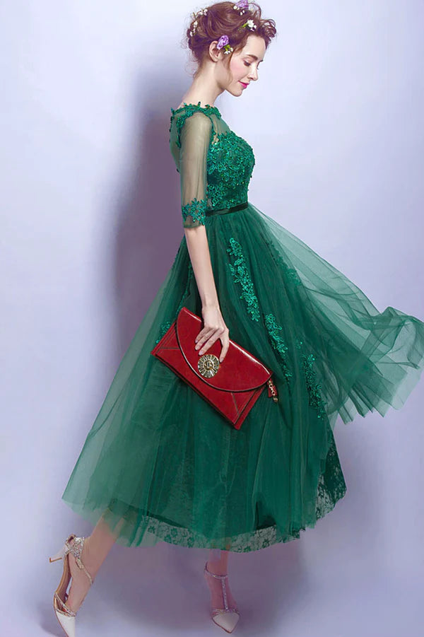 Green Tulle and Lace Short Homecoming Dress Cute A-Line Evening Party Dress