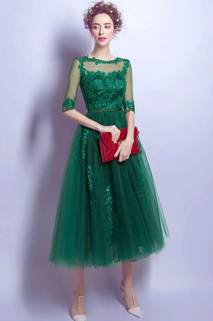 Green Tulle and Lace Short Homecoming Dress Cute A-Line Evening Party Dress