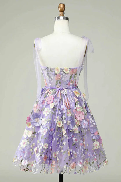 Lavender 3D Floral Embroidered Party Dress Cute A-line Homecoming Dress