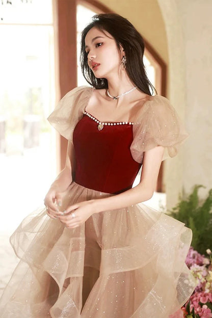 Cute Velvet Tulle Short Prom Dress Beautiful Party Dress Homecoming Dress