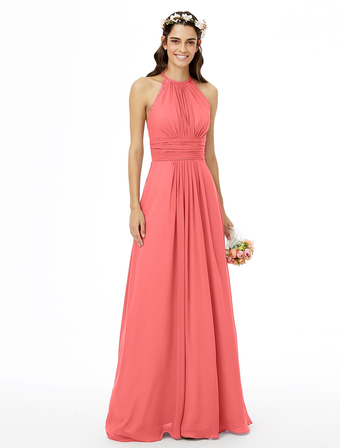 Sheath / Column Bridesmaid Dress Jewel Neck Sleeveless Beautiful Back Floor Length Chiffon with Lace / Sash / Ribbon / Pleats