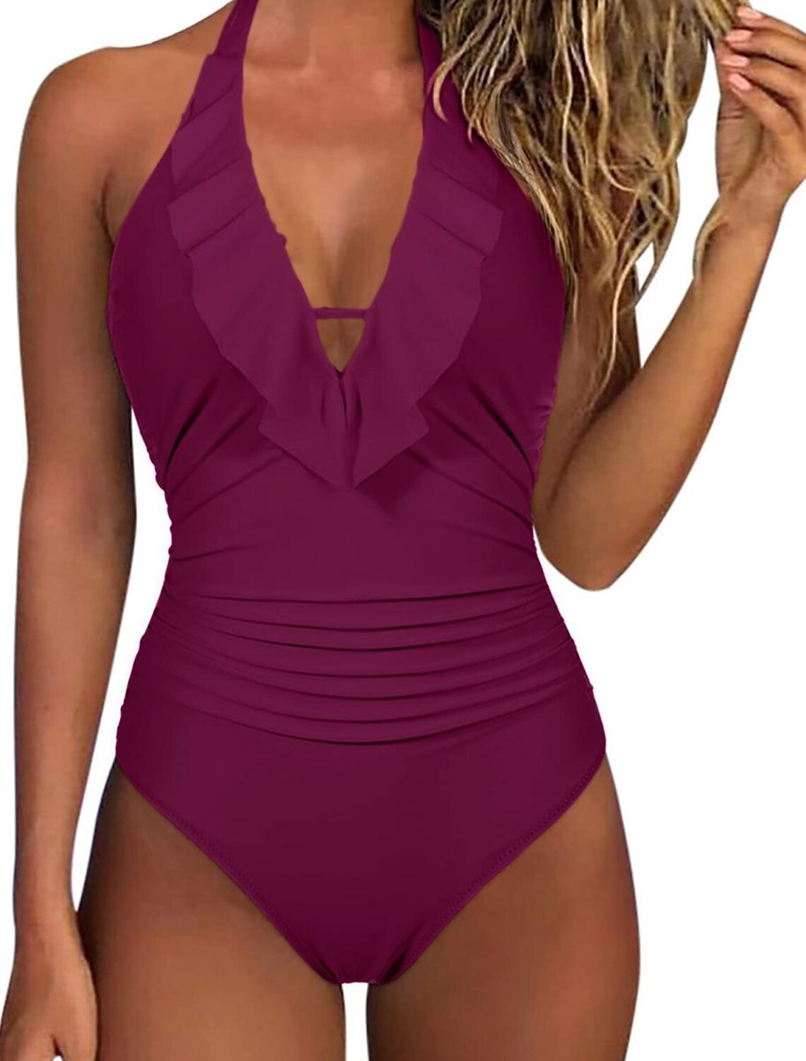 Women's Normal Swimwear One Piece Swimsuit Ruffle Tummy Control Plain Beach Wear Summer Bathing Suits