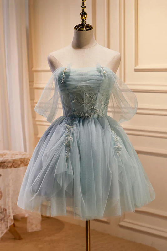 Light Green Sweetheart Sequins Tulle Party Dress Green Homecoming Dress