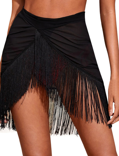 Women's Swimwear Cover Up Beach Bottom Swimsuit Fringe Hem Tassel Plain Pure Color Stylish Beach Wear Bathing Suits