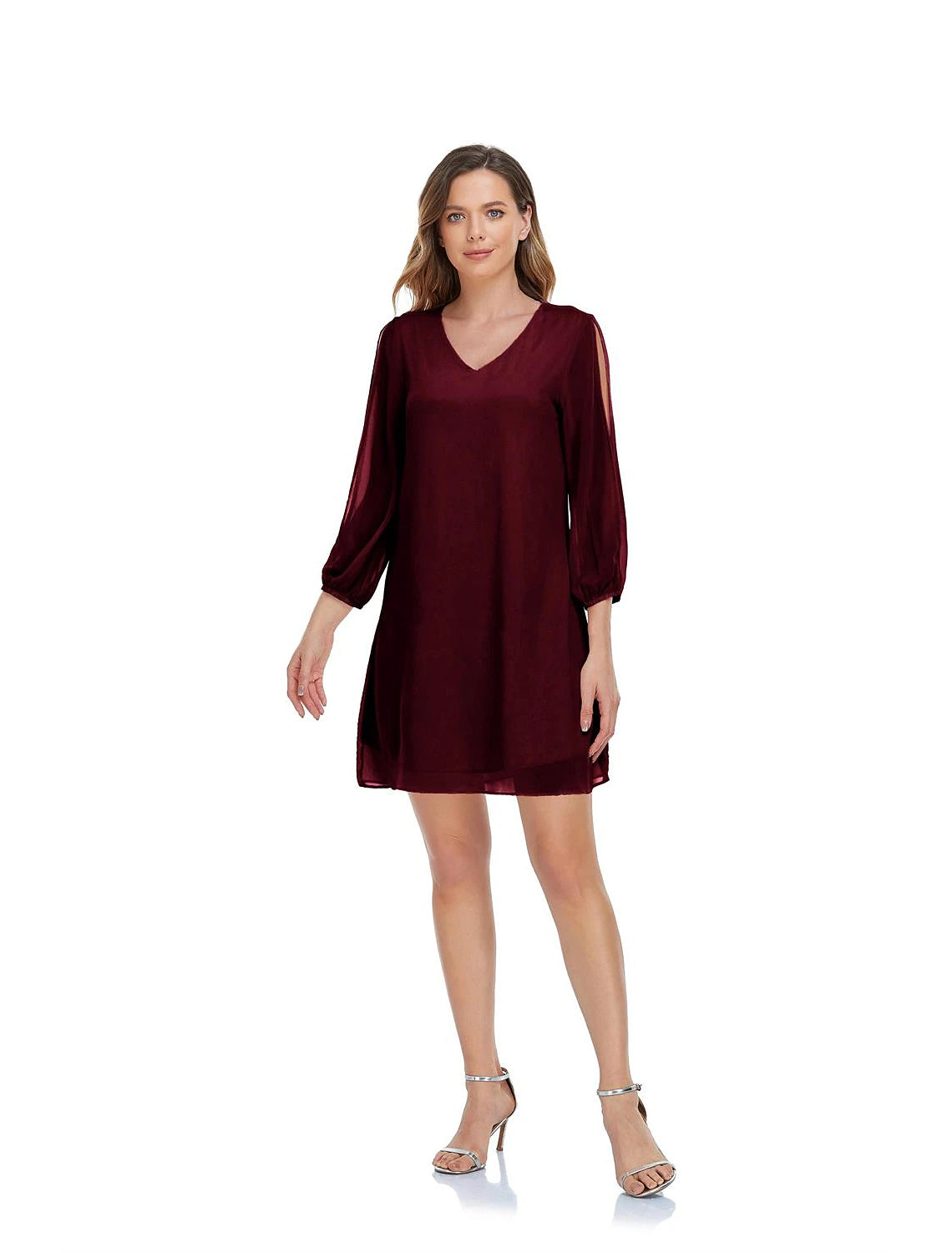 A-Line Empire Homecoming Cocktail Party Dress V Neck 3/4 Length Sleeve Short / Mini Chiffon with Slit