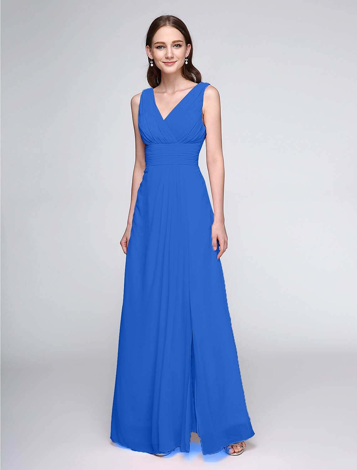 Sheath / Column Bridesmaid Dress V Neck Sleeveless Elegant Floor Length Chiffon with Criss Cross / Ruched