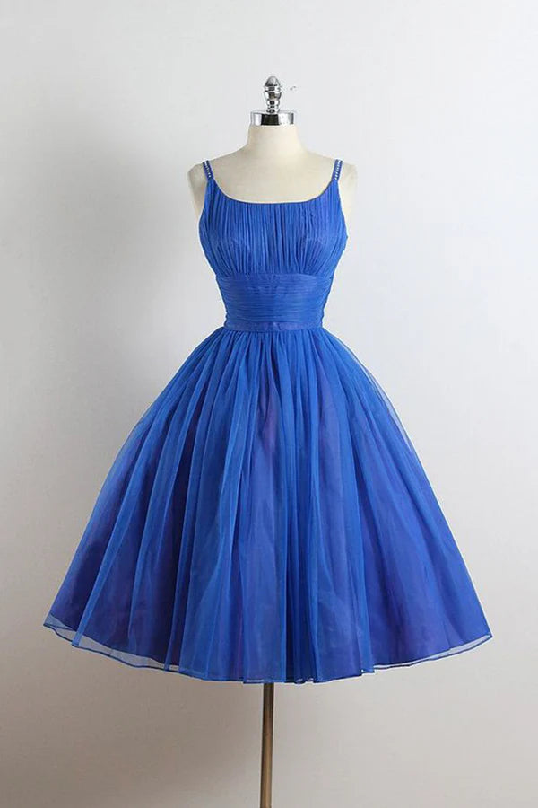 Scoop Neckline Royal Blue Party Dress A-Line Spaghetti Strap Short Evening Dress