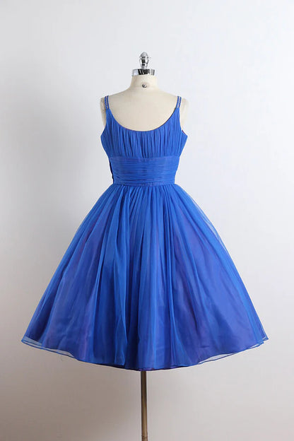 Scoop Neckline Royal Blue Party Dress A-Line Spaghetti Strap Short Evening Dress