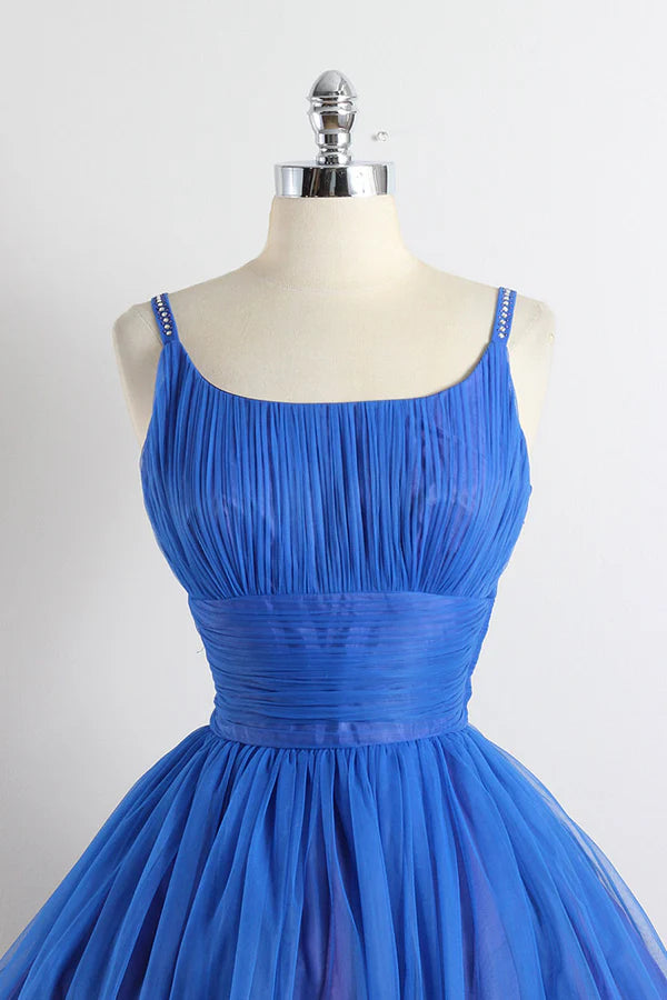 Scoop Neckline Royal Blue Party Dress A-Line Spaghetti Strap Short Evening Dress